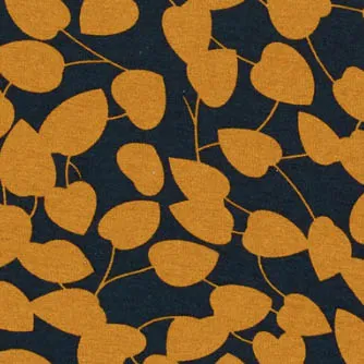 Viscose tricot zwart met roestblaadjes patroon